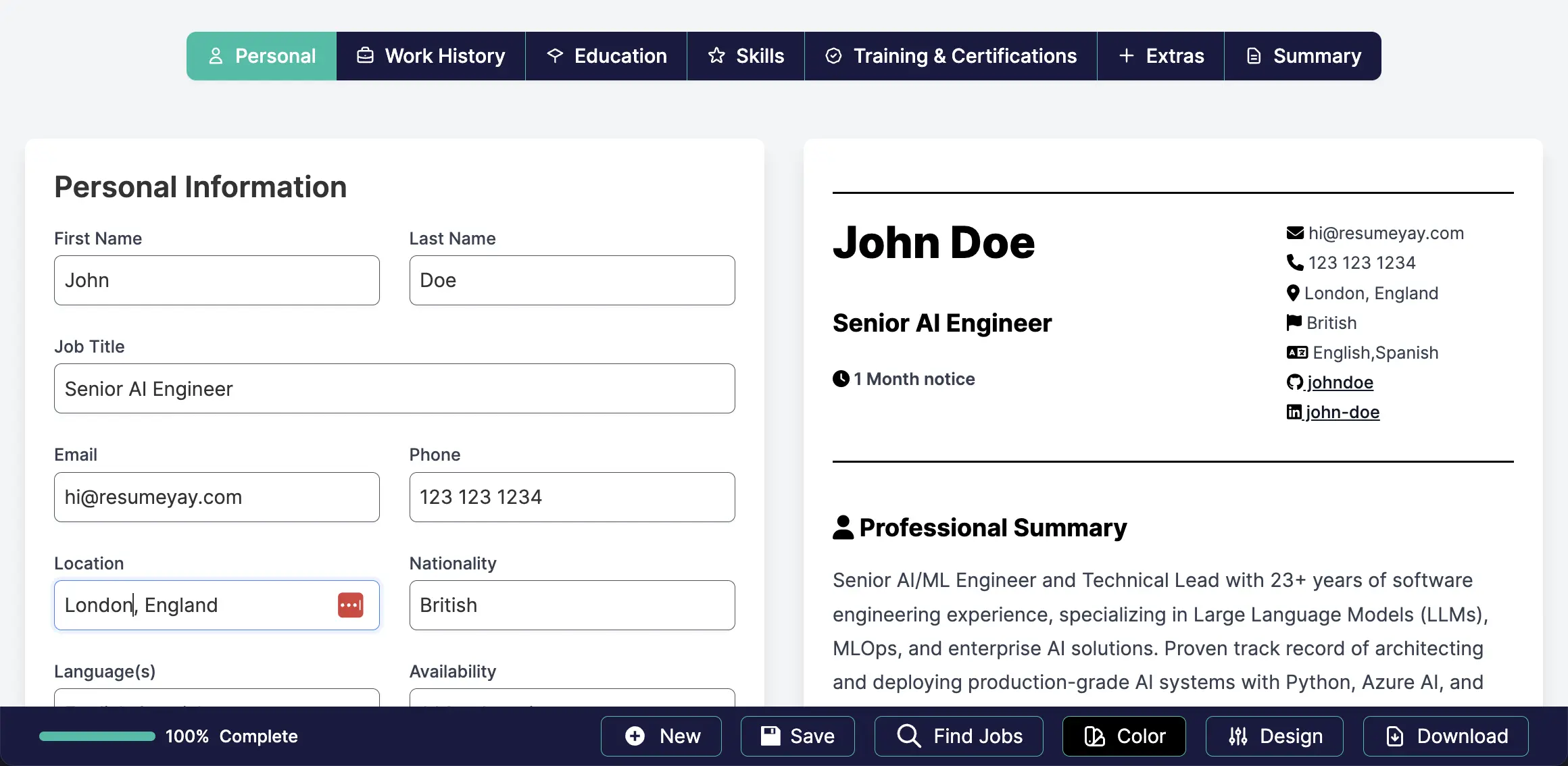 Free AI Resume Builder online with no payment and no sign-up. Build for free and have unlimited downloads in high quality PDF